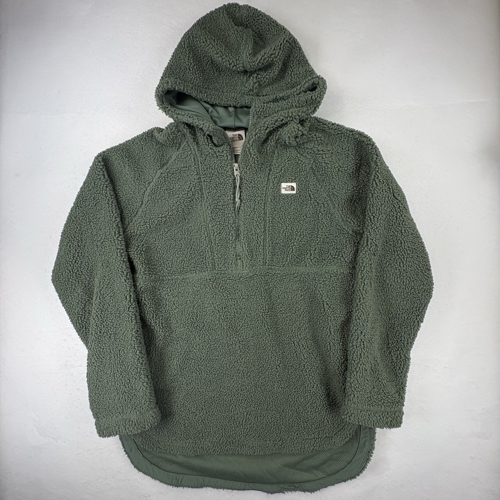 The North Face Ridge Fleece Tunic Womens Small Thyme Green Sherpa Hoodie Pullove